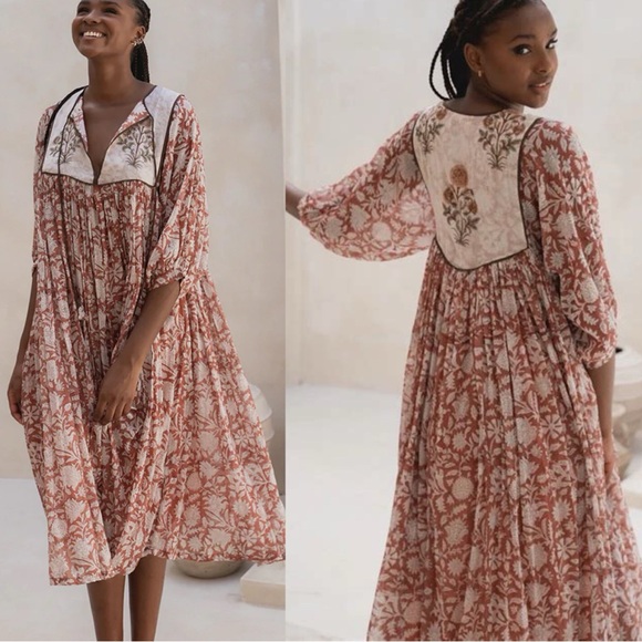 Daughters of India Dresses & Skirts - LAST CHANCE Daughters of India Diya Floral Midi Dress in Chestnut